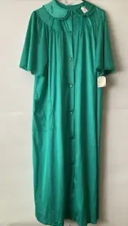 Nancy King Lingerie Long Gown Short Sleeve Button Front NOS Medium Emerald Vtg