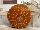 Vintage Leather Ottoman Footstool Pouffe Handmade Moroccan Pouf