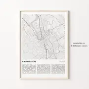 Launceston City Map Print, Tasmania Travel Poster, Wall Art