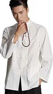 [JSJTAMUS] Mens Martial Arts Kung Fu Shirt Long Sleeved Tang Suit Tai Chi Clothing Wing Chun Coat Tops