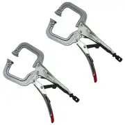 2 x Strong Hand Locking C-Clamp Pliers 280mm Long - Swivel Pad Ends - 83mm Depth