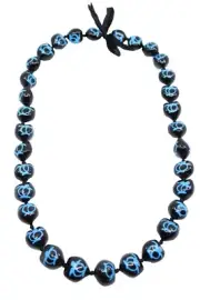 Kukui Nut Lei Hawaiian Style Necklace - Natural, Hand Painted Turtles / Honu
