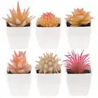 6 Pcs Artificial Succulents Plants in White Pot Fake Small Succulent Decorati...