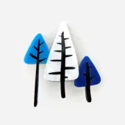 Blue Mid Century Modern Trees Brooch, Vintage 1950s Kitschy Retro Style Brooch