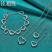 DOTEFFIL 925 Sterling Silver Solid Full Heart Chain Bracelet Neckalce Earring