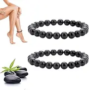 Black Obsidian Anklet, Anti Swelling Black Obsidian Slimming Anklet Triple Protection Anti-Anxiety Magnetic Obsidian Bracelet Hematite Anti Anxiety Protection Anklet for Women and Men (2PCS)