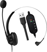 Call Center Headset With Microphone Over-Head Single-Sided Headphone USB Corded with Adjustable Microphone Mute Volume Control Button for Office Desktop Computer PC Laptop Black Single-Sided Headphone