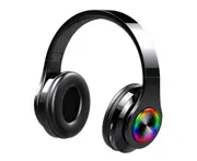 Wireless Bluetooth-compatible 5.0 Luminous Retractable Foldable Headphone with Microphone-Black - Black