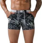 [KEOYA] Men's Swim Briefs Quick Drying Boxer Brief with Pockets Mesh Lining Trunks Adjustable Beach Shorts Underwear M-3XL