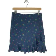 Banana Republic Factory NWT Sz 2 Navy Blue Cherry Print Ruffle A-line Mini Skirt