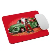 Guitar Santa Mouse pad, Santa Claus with Rat Rod Chevy Truck full of Presents