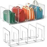 Noleja 2pcs Clear Plastic Purse Handbag Organizer 4 Sections Bag Closet Shelf Divider Purse Display Stand Handbag Storage Organizer Clear Desk File Sorter Stand Holder Bookshelf (2)