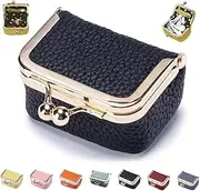 [Generic] Lilyrhyme Mini Jewelry Box, Lilyrhyme Genuine Leather Mini Jewelry Box, Portable Travel Mini Jewelry Organizer, Vintage Coin Purse for Women (Black 1 Pcs)