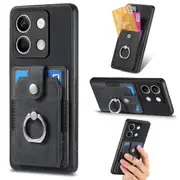 D2 For Xiaomi Redmi Note 13 5G Phone Case Vintage Texture Rotation Ring Holder Card Slots
