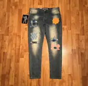 NEW MEN'S 38 BBC BILLIONAIRE BOYS CLUB BB TREK JEAN IN GLACIER PATCHWORK