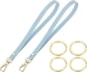[uxcell] Wristlet Strap PU Leather Keychain Wristlet Lanyard Hand Strap Replacement with 4 Gold Rings, 7 Inch Fit for Wallet Purse Clutch Key (2 Pack, Blue)