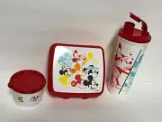 Tupperware Mickey Mouse Lunch Set - Sandwich Keeper, Snack Cup, Water Bottle