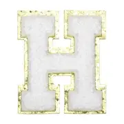 Chenille Letter Patches, Letter H Iron on Patches(White, 4.5 Cm/1.8")
