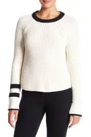 Rag & Bone Greer Crew Neck Pullover Chunky Cotton Sweater Ivory W/Black Trim * L