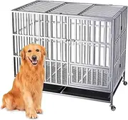 Large Dog cage,Indestructible Dog Crate,49,58 Inch 304 Stainless Steel Thick and Thick Large Dog cage,Heavy Duty Indestructible Dog Crate, Escape Proof Dog Cage Kennel with Lockable Wheels, (Size : 4