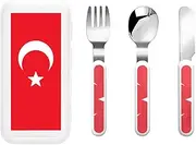 Flag Of Turkey 3 Piece Set For Camping Stainless Steel Flatware, Spoon, Fork, Knife, Ideal For Outdoor