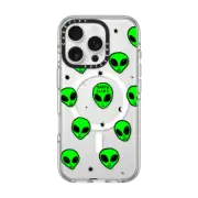 iPhone 16 Pro Clear Case MagSafe Compatible Cute Green UFO Space Alien Drawing Pattern