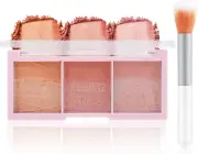 Apooliy 3 Colors Blush Palette，Blush Powder for Cheeks Makeup，Glitter Blusher...