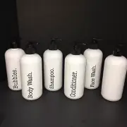 Apothecary Empty White Plastic Bottles with Black Graphics,Pump 16 Oz