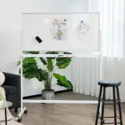 CostwayDouble-Sided Magnetic Mobile Whiteboard with 6 Markers-White