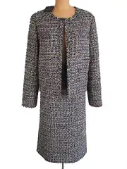 NWT ST. JOHN Knits Subtle Plaid Tweed Jacket Blazer Skirt Suit sz 16 $2190