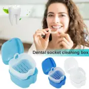 Denture Case Denture Bath Box False Teeth Storage Box with Rinsing Basket flxrk