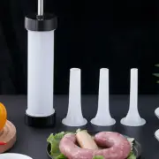 Manual Sausage Filler Maker Machine Meat Stuffer Funnel w/ 3 Nozzle Kitchen Tool