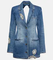 [Area] Area Embellished cutout denim blazer AU 6 blue