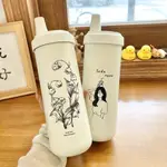 【現貨】保溫瓶 800ML  保溫壺 國風鈴蘭花保溫杯 大容量奶茶冰霸杯 女生吸管保溫杯 網紅高顏值戶外保冷杯 保冰壺