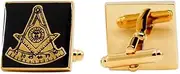 [The Masonic Exchange] Past Master Square Black & Gold Masonic Cufflink Set - 3/4" Tall