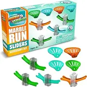 Marble Genius Marble Run Stunts Sliders Set, 8 Pieces Total: Includes 4 Two-Way Sliders and 4 Catch Buckets, Add-On Pieces for Extending Your Stunts Marble Runs, Free Online App, Ages 5 and Up