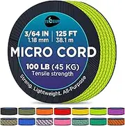 TECEUM Micro Paracord – Fluo Green – 1.18 mm x 125 ft – Micro Utility Cord – Thin Braided Paracord Rope Nylon Polyester – Wind Chime Replacement – Survival Strong String 462c