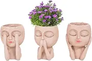 3PC Face Planter Pots, Rustic Home Decor Garden Ornaments, See/Hear/Speak No Evil Resin Indoor/Outdoor Gardening Gift/Ornament Ideal Succulent, Cacti, Herb, Favourite Flower Head Planter Pots