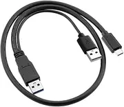 Cablecc Type-C USB-C to USB 3.0 Male & USB 2.0 Dual Power Data Y Cable for Laptop & Hard Disk