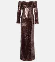 [Self-Portrait] Self-Portrait Off-shoulder sequined gown AU 14 brown