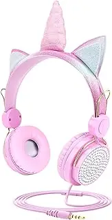Geekria Kids Headphones with Microphone, Stereo Untangled 3.5mm Jack Earphone for 5-12-Year-Old Children's Classroom and Online Learning, Compatible with PC, Notebook (Pink)