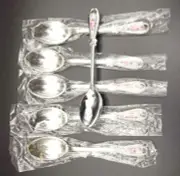 6 Silver Stainless Steel Tea Spoons Set Pink Flower Porcelain Inlay Japan spoon