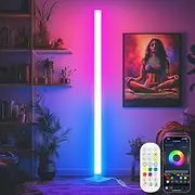 YUTONG ICRGB Corner Floor Lamp, DIY Smart Corner Lamp with Music Sync and 16 Million ColorsTimer Setting - with App/Remote,Color Changing Standing Floor LED Lights for Bedroom Living Room Decor