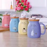 在飛比找蝦皮購物優惠-新款芝麻貓耐熱杯彩色卡通蓋杯小貓牛奶咖啡杯貓杯耐熱陶瓷杯