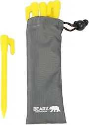 BEARZ Outdoor Plastic Stakes by . Small Tarp Stakes/Tent Spikes for Sand, Lawn, Beach Blankets. Compact & Lightweight Tent Pegs with an Anchor. Safety Yellow (5.9″ Pack of 4)