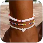 [TINGN] Anklet for Women - Handmade Boho Colourful Anklet Bracelets for Women Adjustable Double Anklet Beach Anklet Set Accessories for Women Teenager Girls Jewellery Gifts