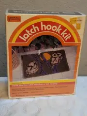 VTG 70's Crafty Boho Hippie Green Owl Latch Hook Kit Moon Owl Rug Or Wall