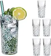 Relaxdays Long Drink Glasses, Set of 6, 300 ml, Cut Drinking Glasses, Dishwasher Safe, Highball Glasses, Transparent