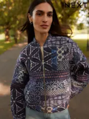 Blue Patchwork Kew Gardens Quilted Bomber Jacket (E39962) | $109