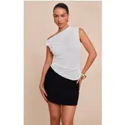 Cream Textured Asymmetric Twist Strap Top, Cream